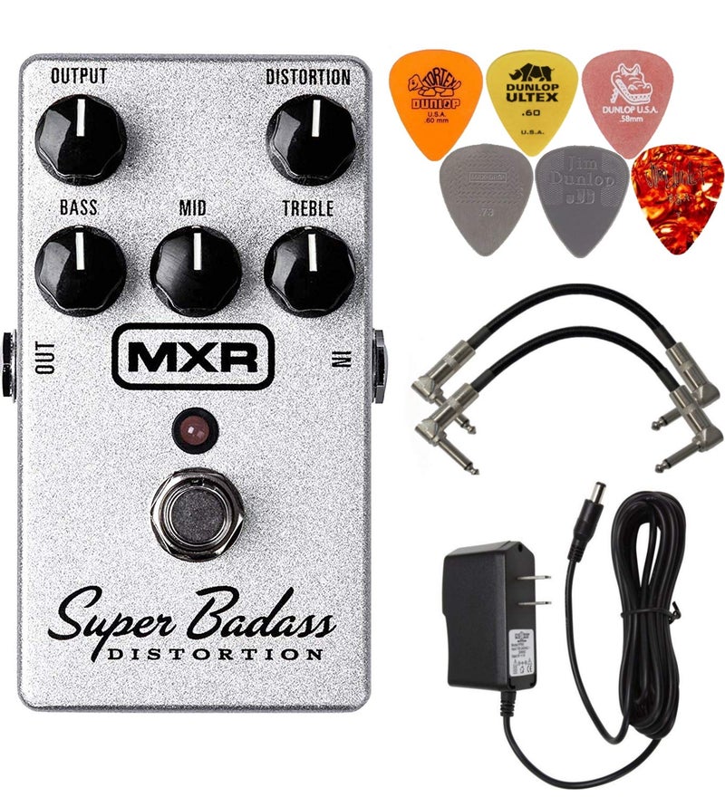 MXR M75 Super Badass Distortion Guitar Effects Pedal with Power Supply, 2 Patch Cables, and 6 Dunlop Picks - Image 1